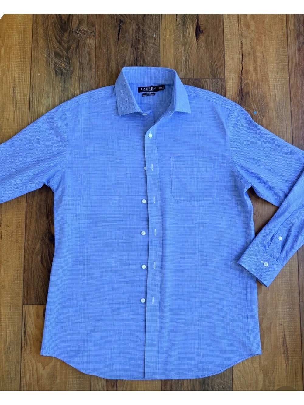 Lauren Ralph Lauren Shirt Men 16.5 34/35 Slim Fit Blue Check Stretch Non-Iron